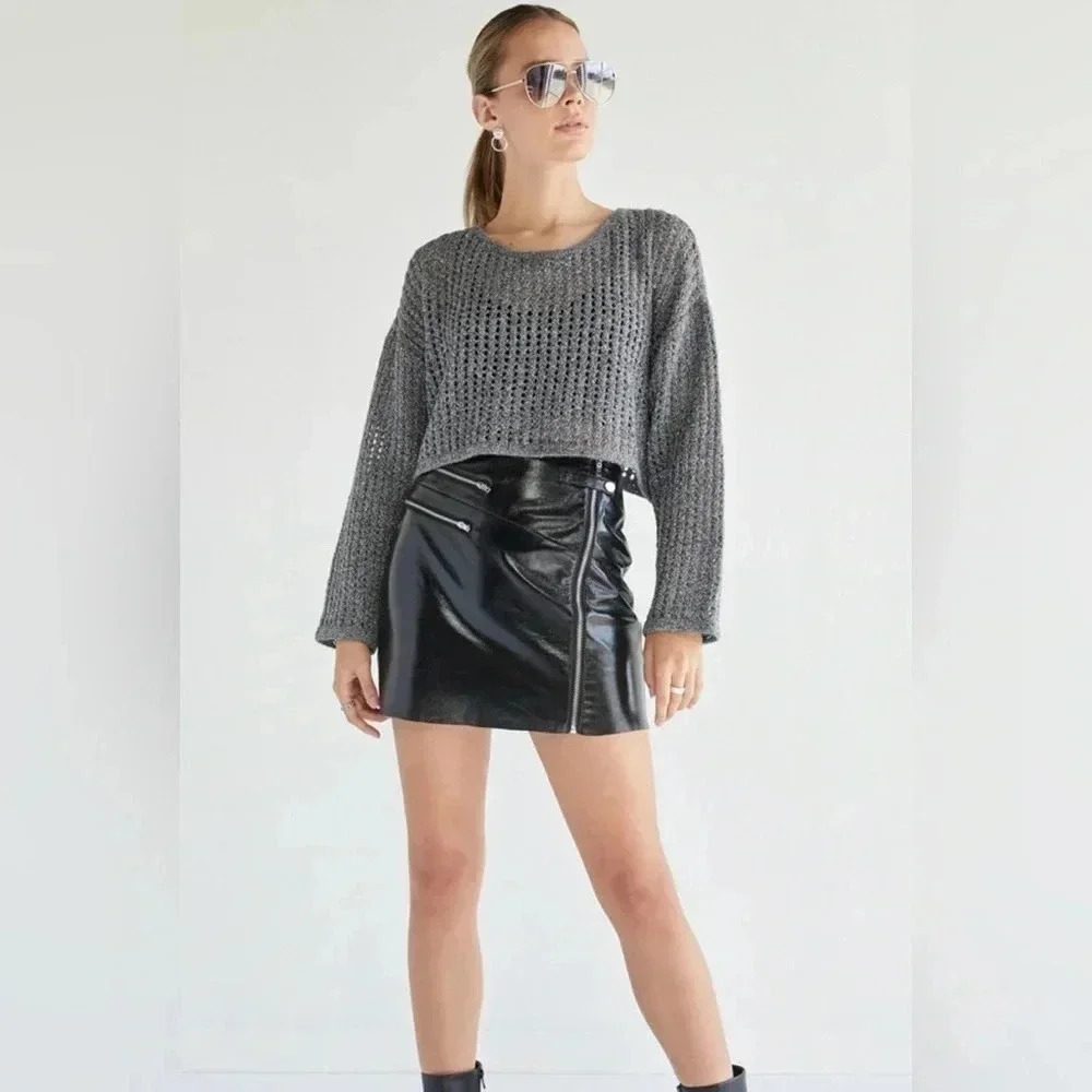 Francesca's Black Faux Leather Mini Skirt Small - Picture 2 of 6